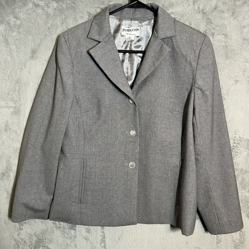 Pendleton Blazer Womens‎ Size 6 Gray 100% Wool Work Suit Sport Coat Top 3 Button